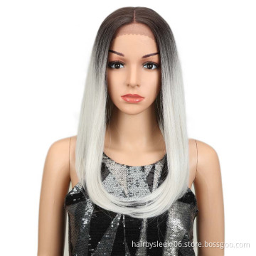 Magic Straight Synthetic Lace Front wig Middle Part gray Color 18 Inch Bob Wigs For Black Women Ombre Wig African American hair